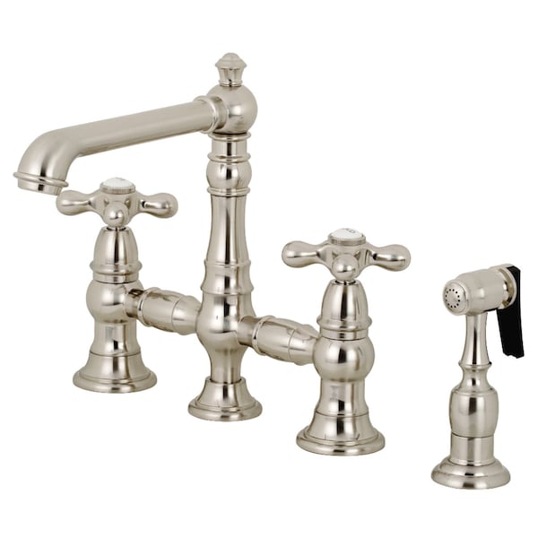 KS7278AXBS English Country 8" Bridge Kitchen Faucet W/ Sprayer, Nickel
